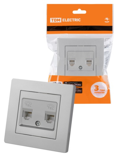 Розетка двойная телефонная RJ11 серебр. металлик “Сенеж” TDM