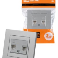 Розетка телефонная RJ11 + компьютерная RJ45 серебр. металлик “Сенеж” TDM