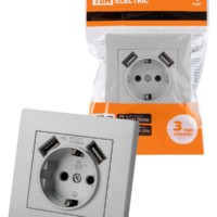Розетка 2П+З 16А 250В + 2 USB порта 2,1А 5В серебр. металлик “Сенеж” TDM