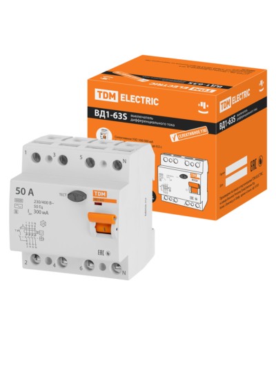 Устройство защитного отключения ВД1-63S 4Р 50А 300мА TDM