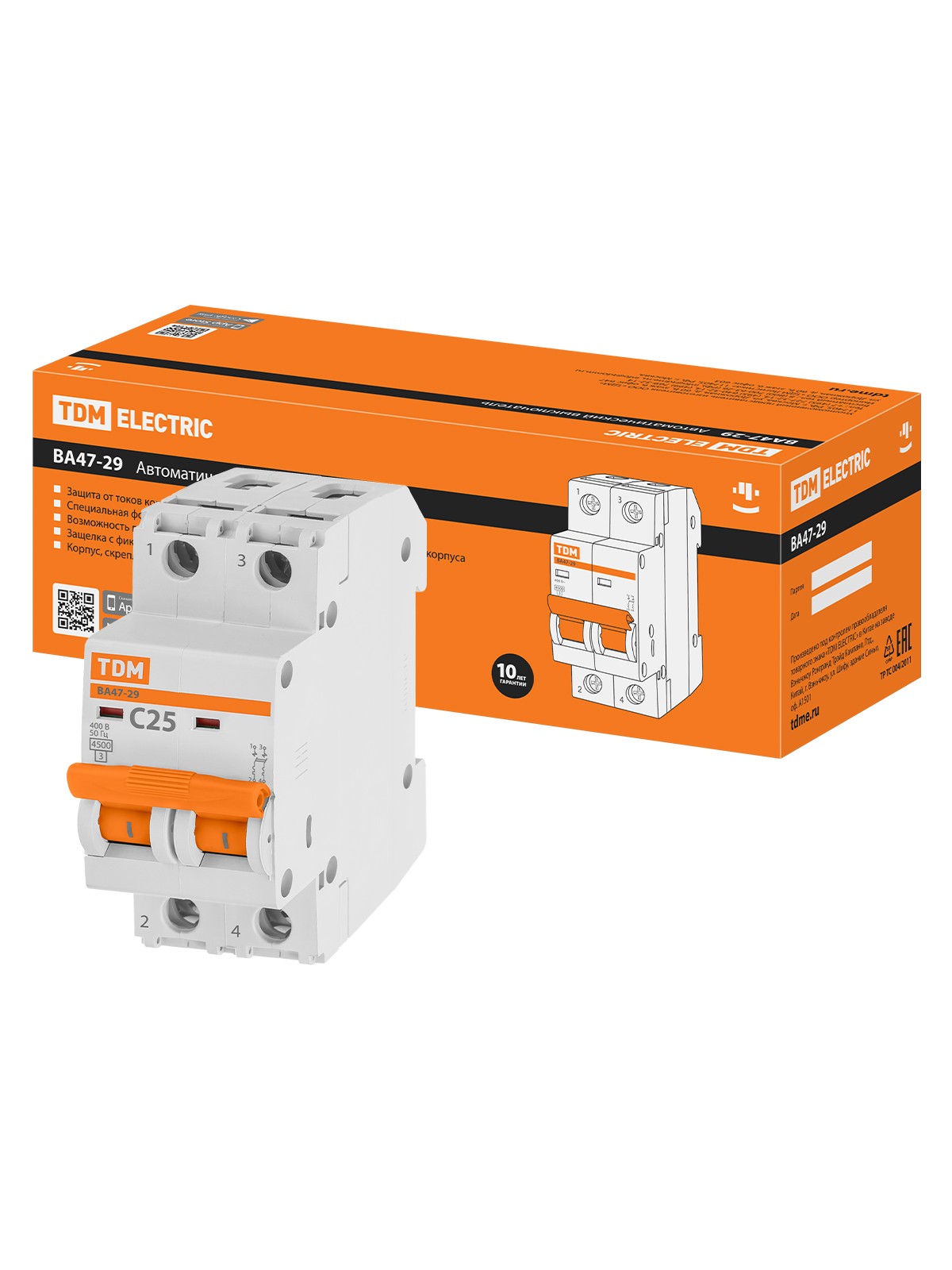 Авт. выкл.ВА47-29 2Р 25А 4,5кА х-ка С TDM