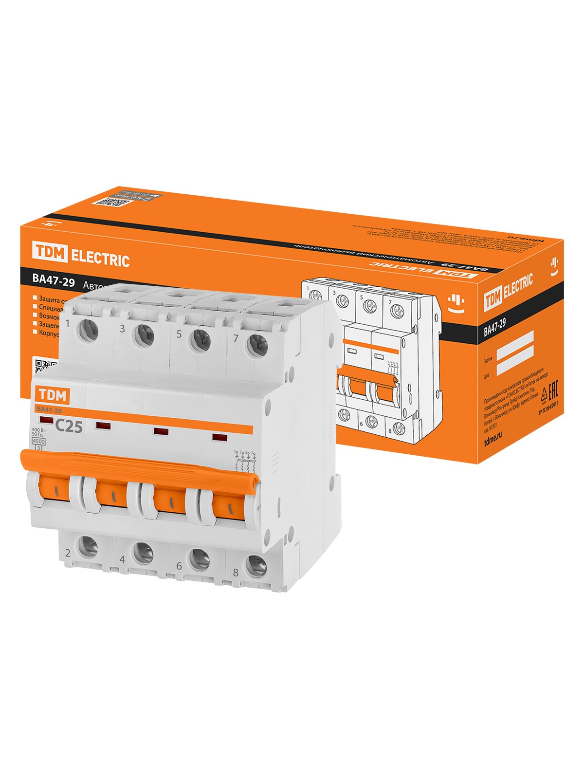 Авт. выкл.ВА47-29 4Р 25А 4,5кА х-ка С TDM