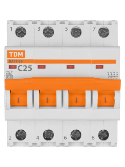 Авт. выкл.ВА47-29 4Р 25А 4,5кА х-ка С TDM — изображение 3