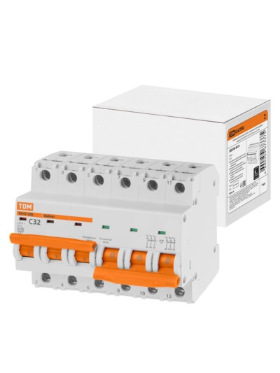 Авт. выкл. с мех. блок. (байпас) ВА47-29Б 3Р+3Р 32А 4,5кА х-ка C TDM