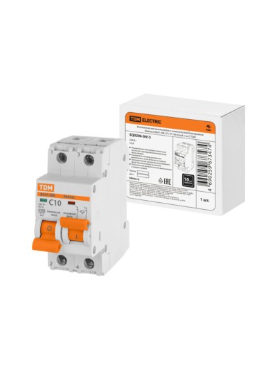 Авт. выкл. с мех. блок. (байпас) ВА47-29Б 1Р+1Р 10А 4,5кА х-ка C TDM