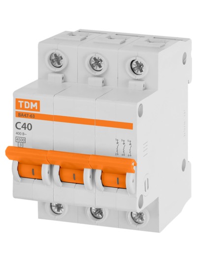 Авт. выкл.ВА47-63 3Р 40А 4,5кА х-ка С TDM — изображение 2