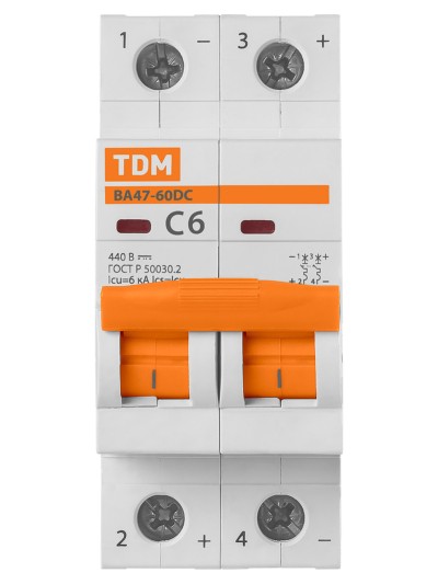Выключатель ВА 2P 6А 6кА х-ка С 440В пост. тока TDM — изображение 3