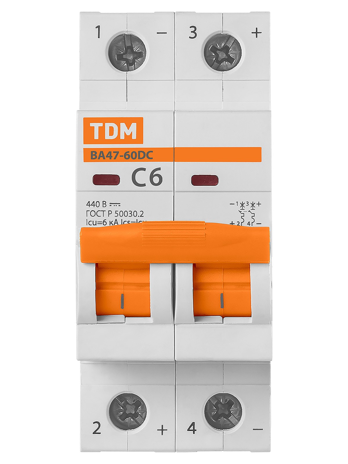 Выключатель ВА 2P 6А 6кА х-ка С 440В пост. тока TDM — изображение 3