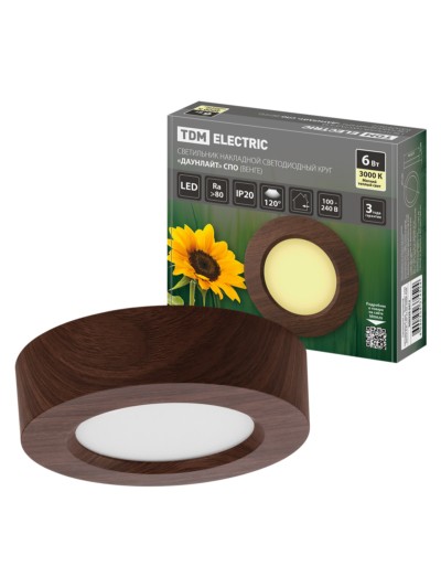Светильник накладной светодиодный круг “Даунлайт” СПО (венге) 6 Вт 120*32 мм 3000К TDM