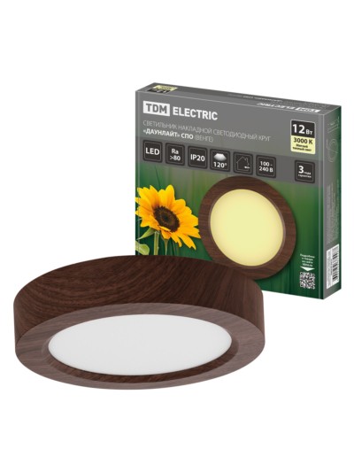 Светильник накладной светодиодный круг “Даунлайт” СПО (венге) 12 Вт 170*32 мм 3000К TDM