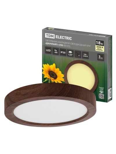 Светильник накладной светодиодный круг “Даунлайт” СПО (венге) 18 Вт 225*32 мм 3000К TDM