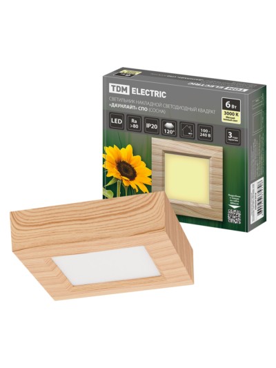 Светильник накладной светодиодный квадрат “Даунлайт” СПО (сосна) 6 Вт 120*120*32 мм 3000К TDM