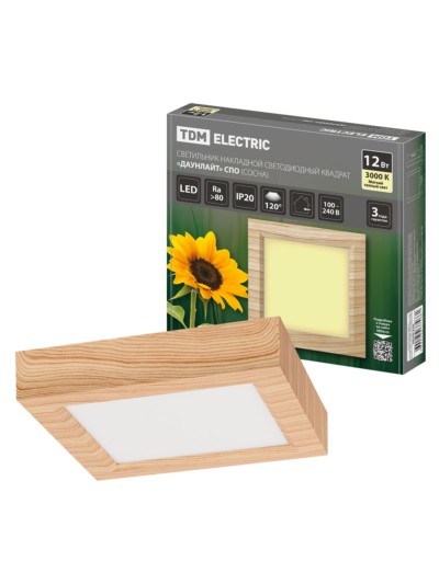 Светильник накладной светодиодный квадрат “Даунлайт” СПО (сосна) 12 Вт 170*170*32 мм 3000К TDM
