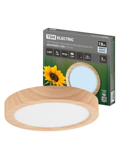 Светильник накладной светодиодный круг “Даунлайт” СПО (сосна) 18 Вт 225*32 мм 4000К TDM