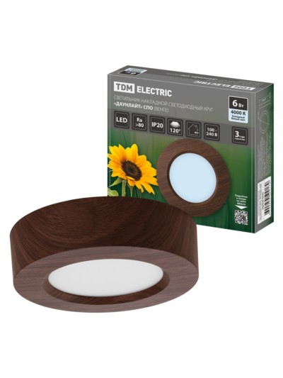 Светильник накладной светодиодный круг “Даунлайт” СПО (венге) 6 Вт 120*32 мм 4000К TDM