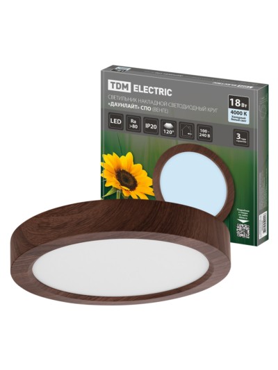 Светильник накладной светодиодный круг “Даунлайт” СПО (венге) 18 Вт 225*32 мм 4000К TDM
