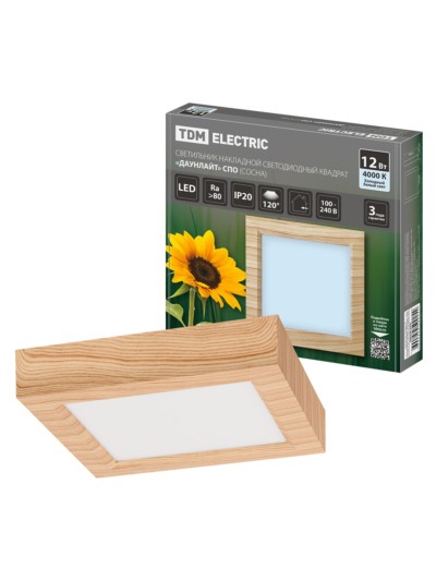 Светильник накладной светодиодный квадрат “Даунлайт” СПО (сосна) 12 Вт 170*170*32 мм 4000К TDM