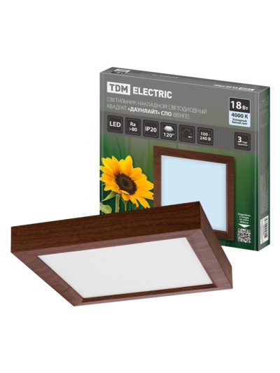 Светильник накладной светодиодный квадрат “Даунлайт” СПО (венге) 18 Вт 225*225*32 мм 4000К TDM