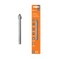 Сверло по стеклу и керамике 10×85 мм, 2 реж., лезвия, цилиндр. хв., блистер 1 шт, “Рубин” TDM