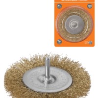 Щетка для дрели “плоская”, 100 мм, латунированная витая проволока d 0,3 мм, “Рубин”, TDM