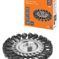 Щетка для УШМ “плоская”, 125 мм, гайка М14, плетеные пучки стальной проволоки d 0,5 мм, “Рубин”, TDM