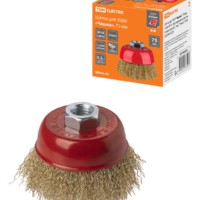 Щетка для УШМ “чашка”, 75 мм, гайка М14, латунированная витая проволока d 0,3 мм, “Рубин”, TDM