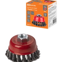 Щетка для УШМ “чашка”, 75 мм, гайка М14, плетеные пучки стальной проволоки d 0,5 мм, “Рубин”, TDM