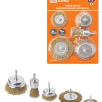 Набор щеток для дрели, латунир., 5 предметов: “плоские” 50,75 мм, “чашки” 25,50,75 мм, “Рубин”, TDM