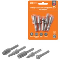 Набор шарошек шлифовальных, рашпильных, Ø 6 мм, L 40-55 мм, по дереву, 5 шт, “Рубин” TDM