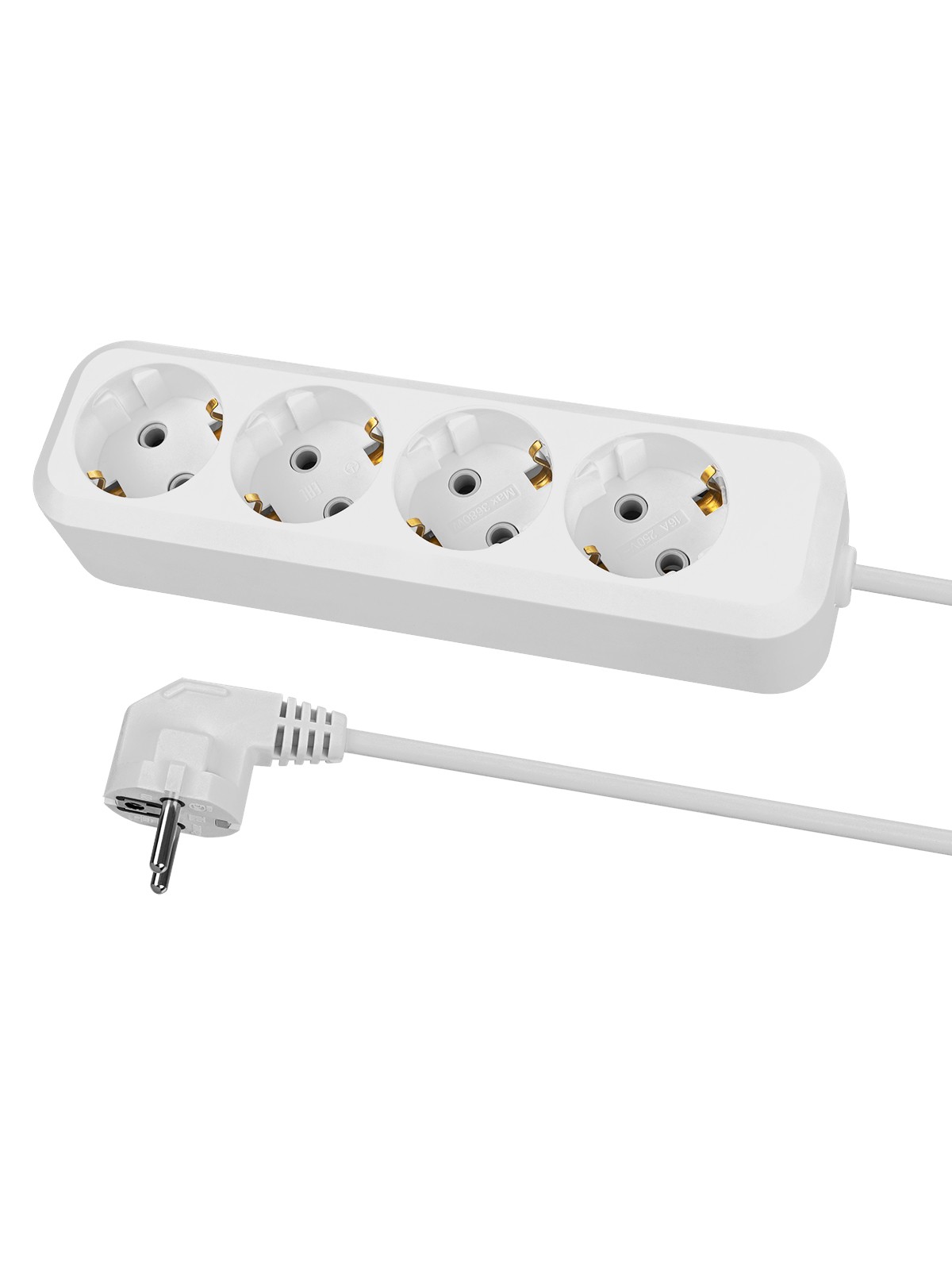 Удлинитель 4 гнезда, 3 метра, б/з, 10 А, 2300 Вт, белый, НАРОДНЫЙ У-42016 — изображение 2