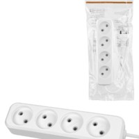 Удлинитель 4 гнезда, 10 метров, с/з, выкл., 10 А, 2300 Вт, белый, НАРОДНЫЙ У1-42056