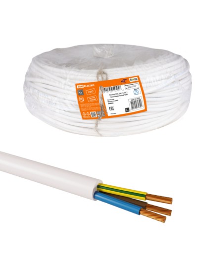 Провод ПВС 3х0,75 ГОСТ (разномер), белый TDM