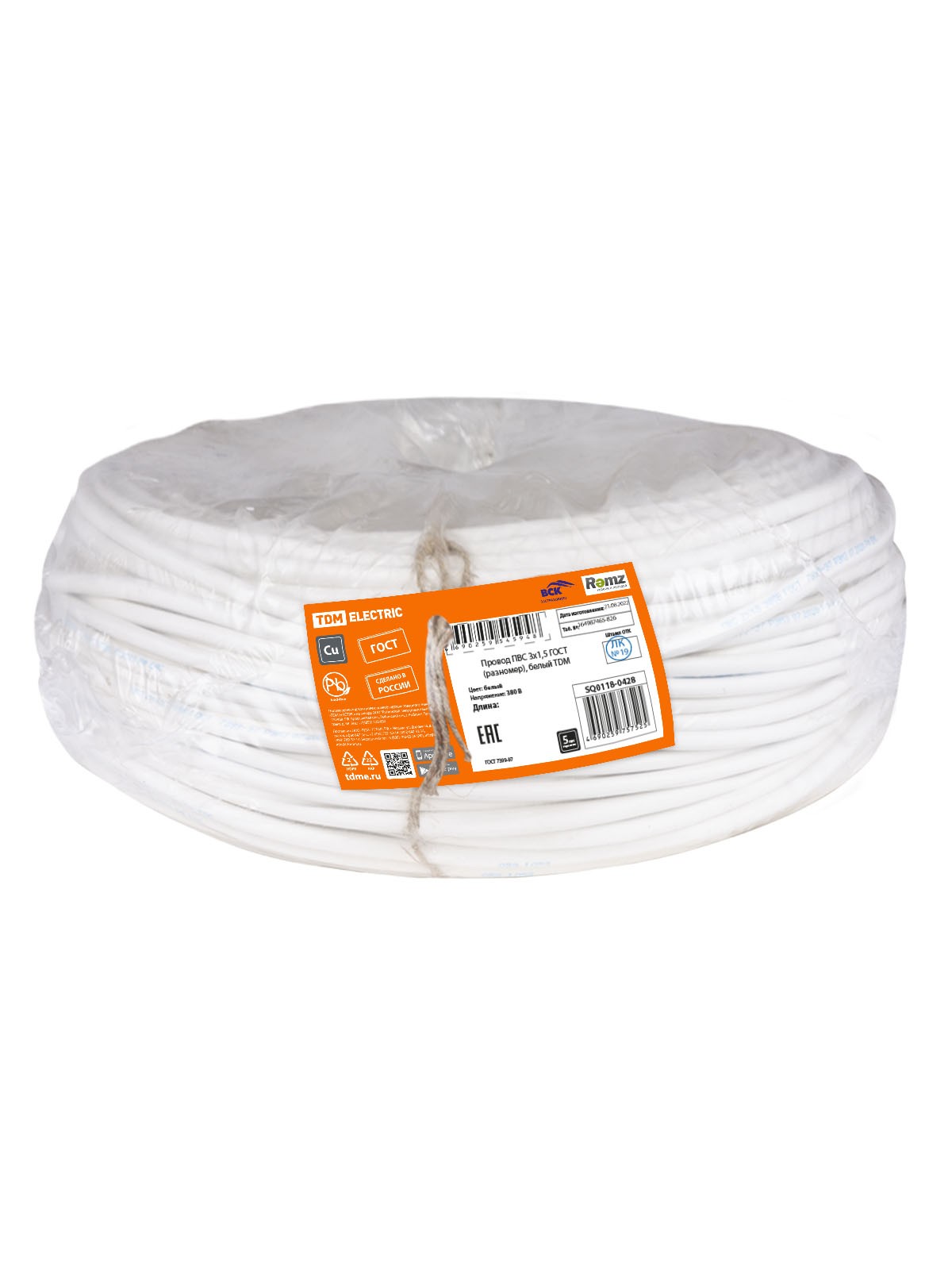 Провод ПВС 3х1,5 ГОСТ (разномер), белый TDM — изображение 3