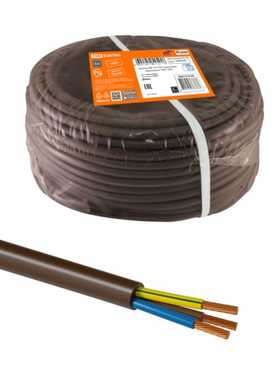 Провод ПВС 3х1 ГОСТ (разномер), коричневый “ЭКО” TDM