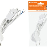 Шнур с выключателем и плоской вилкой ШУ01В ШВВП-ВП 2х0,75мм2 2м. белый TDM