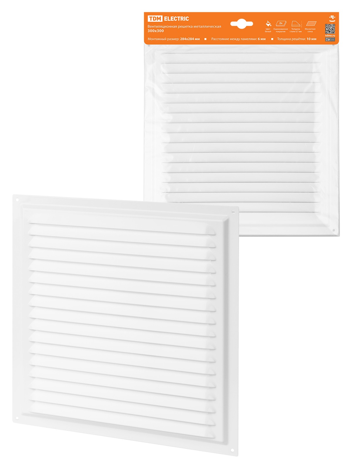 Решетка металл. 300х300, белая, с покрытием полимерной эмалью, TDM