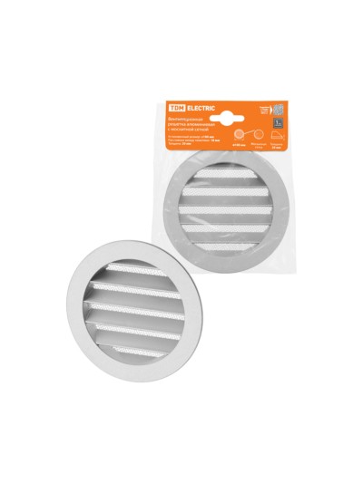 Решетка вентиляционная круглая алюминиевая с москитной сеткой, с фланцем d100, внеш. D125, TDM
