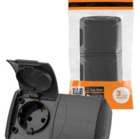 Розетка двойная 2П+3 открытой установки IP54 16А с крышкой серая “Селигер” TDM