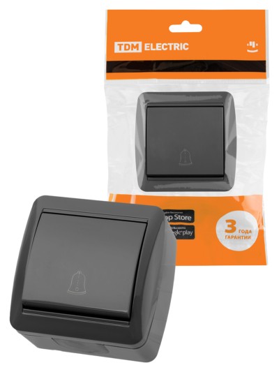 Кнопка звонковая открытой установки IP44 6А серая “Селигер” TDM