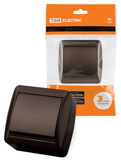 Кнопка звонковая открытой установки IP44 6А шоколад “Селигер” TDM