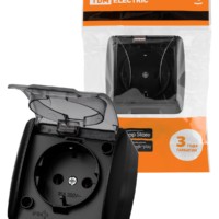 Розетка 2П+3 открытой установки IP54 16А с прозрачной крышкой графит “Селигер” TDM