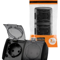 Розетка двойная 2П+3 открытой установки IP54 16А с прозрачной крышкой графит “Селигер” TDM