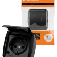 Розетка 2П+З открытой установки IP54 16А с крышкой графит “Селигер” TDM