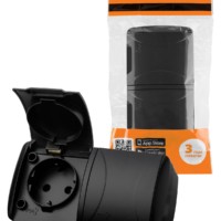 Розетка двойная 2П+3 открытой установки IP54 16А с крышкой графит “Селигер” TDM