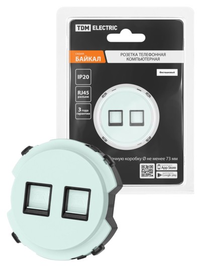 Розетка телефонная двойная RJ11 фисташковая, “Байкал” TDM