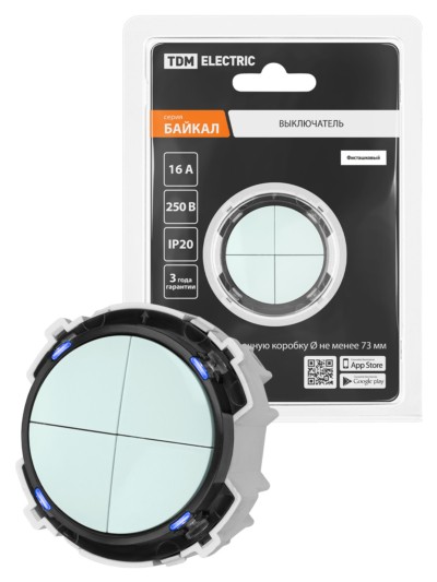 Выключатель 4-кл. 16А 250В проходной кнопочный механизм фисташковый, “Байкал” TDM