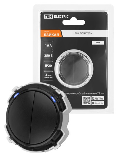 Выключатель 2-кл. 16А 250В проходной кнопочный механизм агат, “Байкал” TDM