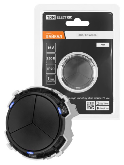 Выключатель 3-кл. 16А 250В кнопочный механизм агат, “Байкал” TDM
