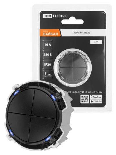 Выключатель 4-кл. 16А 250В кнопочный механизм агат, “Байкал” TDM