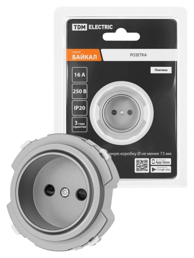 Розетка 2П 16А 250В с защ. шт. платина, “Байкал” TDM